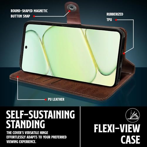 Image of WOW IMAGINE Shock Proof Flip Cover Back Case for 1+ OnePlus Nord CE 6 Lite 5G (Magnetic Button Flip Case | Wallet Pockets & Stand | Leather Finish | Coffee)