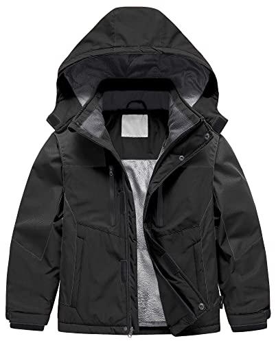 Pursky Boy's Winter Coats Fleece Lined Rain Outdoor Ski Snow Jacket Black 14/16 #TOP5