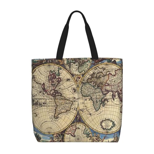 njkhbolk Bolsa de la compra con estampado de globo terráqueo, multifuncional, reutilizable, ligera, cruzada, trabajo, viajes, uso diario, negro, talla única, Negro , talla única