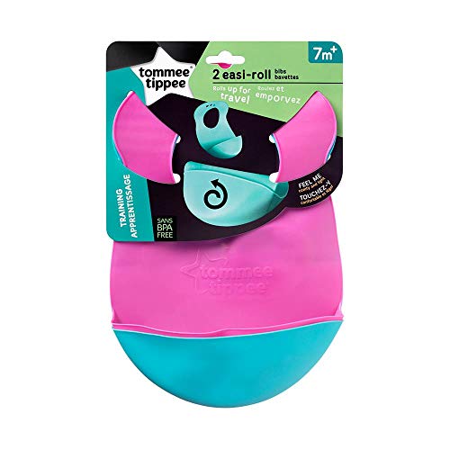 Kit 2 Babadores Roll N' Go Menina Tommee Tippee - 563582, Multilaser, Rosa Com Turquesa