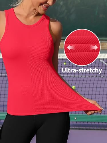Image of ATTRACO Ribflex Workout Tank Tops for Women Seamless Full Length Gym Tops Athletic Yoga Top Built in Bra
