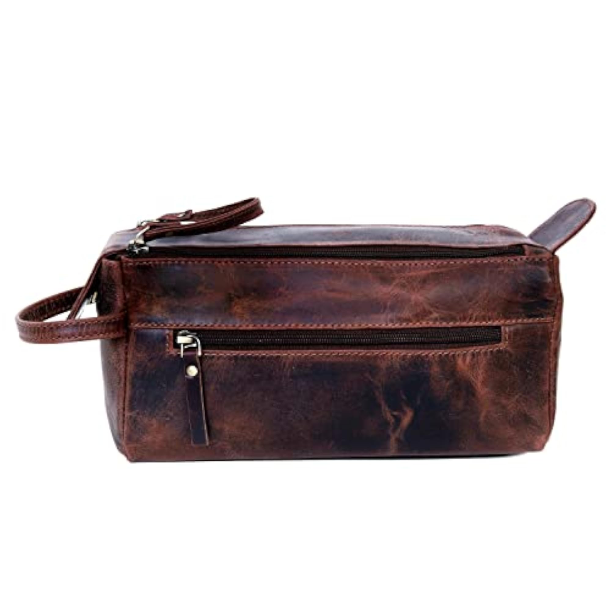 Genuine Buffalo Leather Unisex Toiletry Bag Travel Dopp Kit