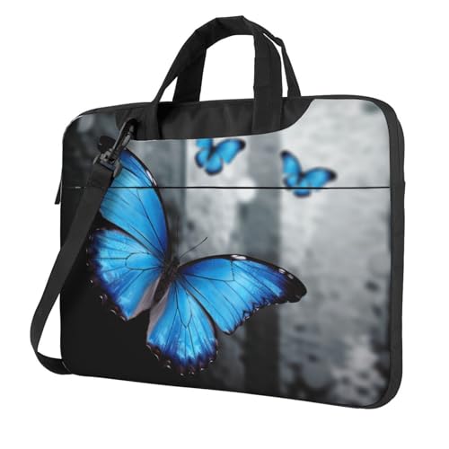 Sac pour ordinateur portable à imprimé papillon bleu aux finitions soignées