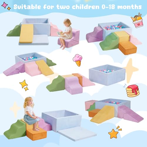 Image of Foam Climbing Toys for Toddlers with Large Ball Pit | Climbing Blocks, Soft Play Climb and Crawl Activity Playset, Toddler Play Crawling Climbing Sliding Indoor(Excluding Balls)