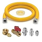Gas Dryer Connector Kit - 24” Yellow Coated Stainless Steel Flexible Gas Line...