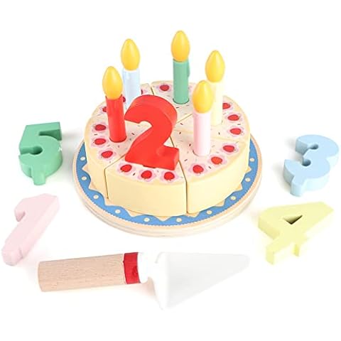 KABENFIS Wooden Cutting Birthday Cake Toys Play Food Set DIY Pretend Play with Candles for Kids boys and girls Cover