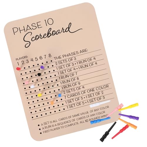 ZHLKHIOP Phase 10 Score Board Wooden Game Scorekeeper for Phase 10 Card Game Compact and Durable Perfect for Family Game Nights