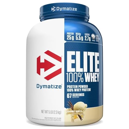 Dymatize Elite 100% Whey Protein Powder, Vanilla, 25g of Protein, 5.5g BCAAs, Less Than 140 Cal., Gluten Free, 2g Carb, 2g Sugar, 3g Fat (67 Servings)