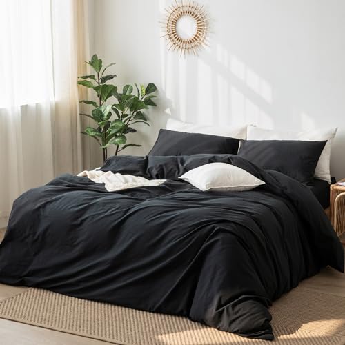 Moomee Bedding Duvet Cover Set 100% Washed Cotton Linen Like Textured Breathable Durable Soft Comfy thumb #4