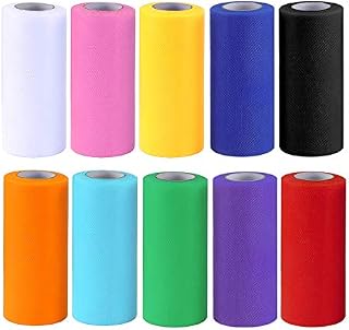 Cetornie 10 Rolls 250 Yards Tulle Rolls Tulle Fabric Roll Spool Tulle Ribbon Rolls for DIY Wedding Party Shower Gift Ribbon Decoration (6" Wide, 10 Colors)