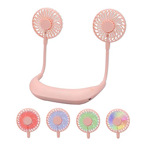 Headphone Design Fan Sports Fan Around Neck Wearable Portable USB Rechargeable Neckband Dual Cooling Mini Fan for Body Hands Free Personal Fan Battery Operated 3 Speed for Indoor Outdoor (Pink)