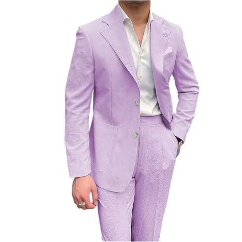 Men's Striped Seersucker Suits 2 Pieces Prom Tuxedos Regular Fit Suit Leisure Summer Blazer Pants for Beach Wedding
