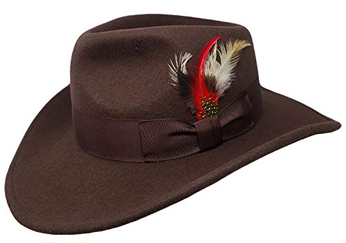 Different Touch Men's 100% Soft & Crushable Wool Felt Indiana Jones Style Cowboy Fedora Hats HE01 (S/M, Brown)