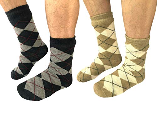 NY GOLDEN FASHION 2 Pairs Men Winter Thermal Fleece Lined Knit Thick Slipper Socks Non Skid Socks