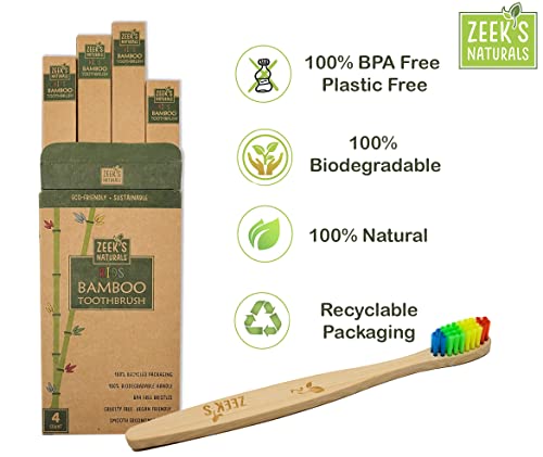 Zeek's Naturals Llc Kids Biodegradable Eco-Friendly Natural Toothbrushes - Pack Of 4 - Numbered #TOP2
