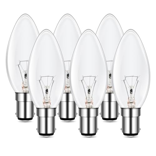 SBC B15 Small Bayonet Clear Candle Bulb, Warm White 2700K, 600lm, Dimmable for Chandeliers, Desk Lamp, Ceiling Fixture - AC 230V, 6 Pack