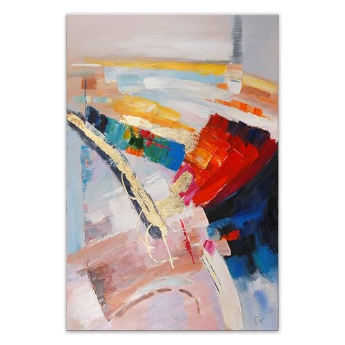 DIMENSIONI: 120 x 80 x 3,5 cm ADM - \'Astratto\' - Quadro, dipinto a mano astratto su tela e montato su telaio estetico alto - Multicolore - H120 cm