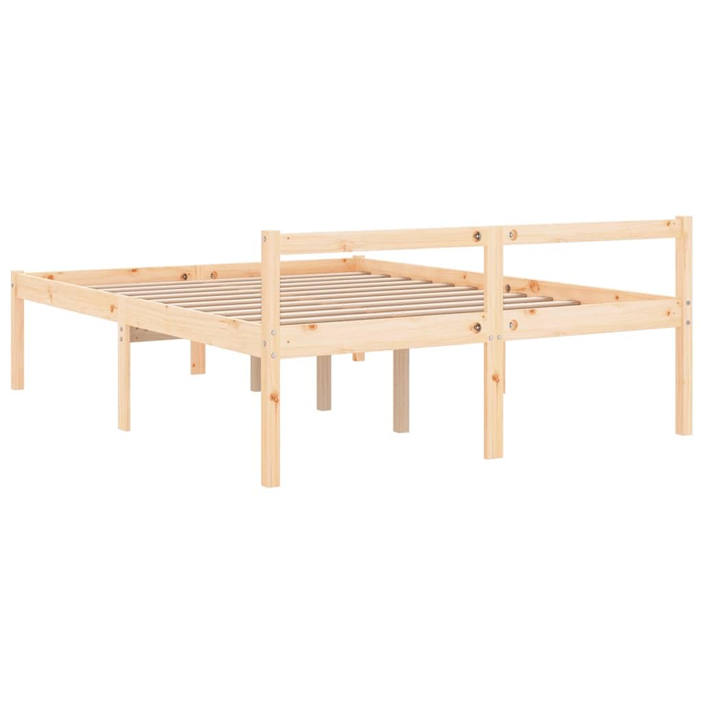 Massivholz Kiefer Seniorengerecht 135x190 cm Braun | Seniorenbett 135x190 cm Massivholz Kiefer Bettgestell mit Kopfteil 45 cm Sitzhöhe Stauraum unter dem Bett