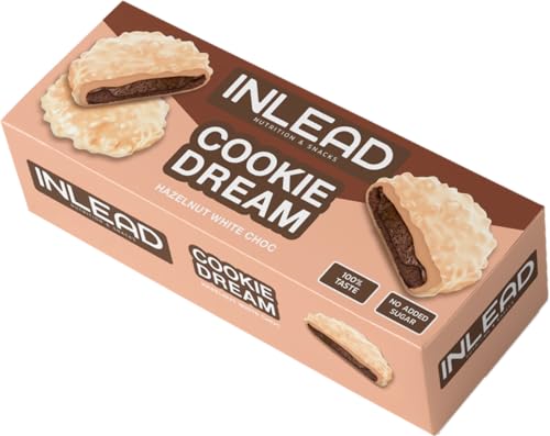 INLEAD - Cookie Dream - Disfrute del sabor sin azúcares añadidos | Galleta crujiente con avellanas | Sabor irresistible - 128g (White Chocolate - Chocolate Blanco)