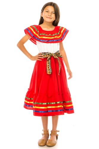 Girl's Fancy Traditional Mexican Birthday, Christmas, Cinco De Mayo, Cultural Fiesta Dress Size 4-142