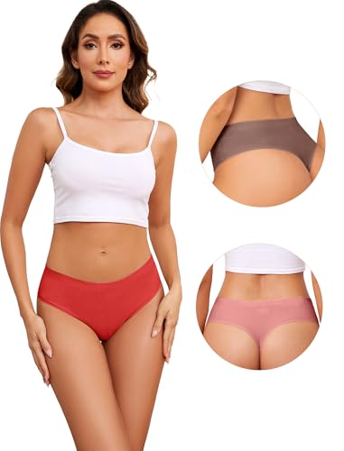 Image of voenxe Seamless Women Underwear Thongs,High Waisted No Show Ladies Panties,Invisible Breathable Comfy Active Thong,Hi Rise Cut Athletic Gym Undies,Highwaisted Mesh Stretchy Soft Panty,5-Pack Coffee
