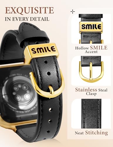 Image of JR.DM Slim Leather Bands Compatible with Apple Watch Band 38mm 40mm 41mm 42mm 44mm 45mm 46mm 49mm, Genuine Leather Band with Charms, Feminine Design for Iwatch Ultra SE Series 11 10 9 8 7 6 5 4 3 2 1