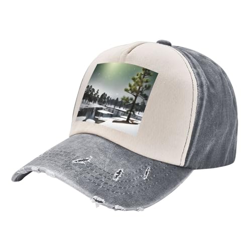 Gorra de béisbol con diseño de árbol de pino, con impresión invernal, gorra de sol de verano, gorra lavada, estilo vintage, ajustable, unisex, gris, Talla única
