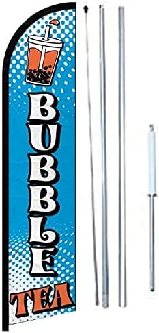 Bubble Tea Single Flag with Banner | 36"W x 138"L Advertising Bubble Tea Flag | Weatherproof Polyester Bubble Tea For Business | Outdoor Bubble Tea Flag for Business (Complete Hybrid Pole Set Included)
