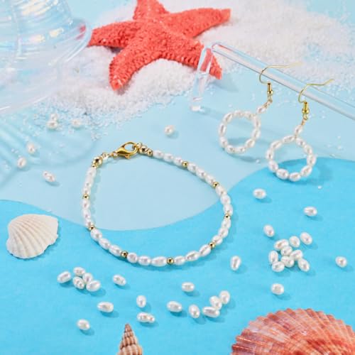 Image of Beadthoven 100pcs Natural Freshwater Cultured Pearls 4-6mm Rice Oval Loose Beads Real Pearls for Summer DIY Bracelet Necklace Earrings Jewelry Making
