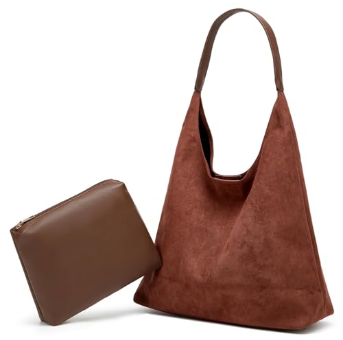 2 Pcs Slouchy Hobo Bags Women Suede Crescent Satchels Shoulder Bag Crossbody Purse Top-handle College Tote Handbag 2024