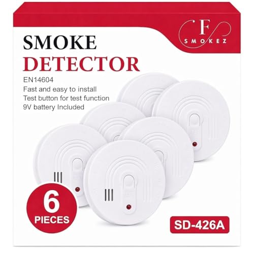 Reliable Wireless Smoke Alarm with 10 Year Life Photoelectric Sensor 9V Battery (Included) Fire Safety Device for Home Kitchen Warehouse Hotel Villa. EN-14604 CERTIFIED 6 PIECES