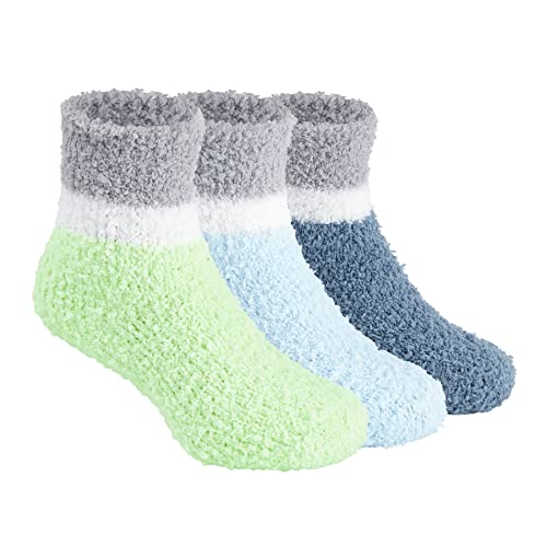 Zando Kids Fuzzy Slipper Socks for Girls Boys Christmas Winter Warm Crew Cabin Cozy Soft Fluffy Socks Gifts 3 Pairs Multicolor 2 3-6 Years