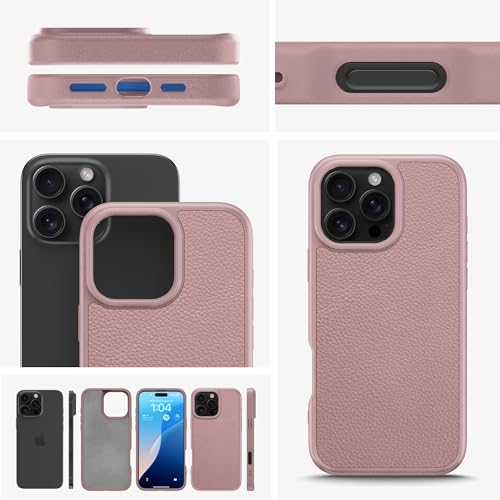Protection iPhone 16 Pro Max cuir compatible Magsafe rose