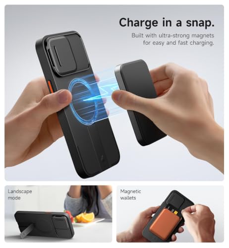 Image of SURITCH for iPhone 14 Pro Max Case with Magnetic Camera Slide Cover and Adjustable Kickstand, Compatible with MagSafe, Shockproof Bumper Case Slim Protective Cover 6.7 Inch, Black