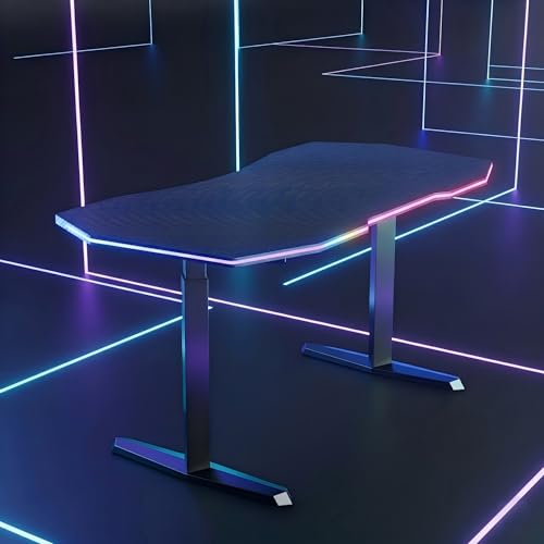 Image of HUANUO Standing Desk with LED Strip, 63 inch x 31.5 inch Height Adjustable RGB Gaming Desk, Large Dual-Motor Electric Sit Stand Desk, Sturdy Steel Frame, Modern E-Sports Workstation,for Home Office,Black