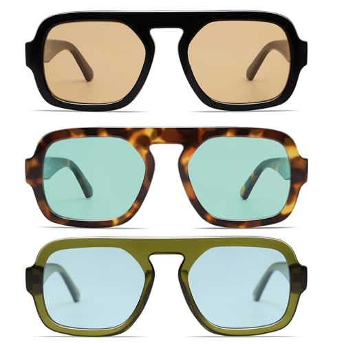 Image of VANLINKER Retro Square Aviator Sunglasses for Women Men 70s Vintage Style Trendy Flat Top Rectangle Sun Glasses VL9826