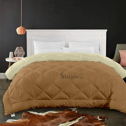 Image of 600 GSM Heavy Winter Double Bed Comforter | Microfiber, Breathable, Reversible,Soft, Lightweight & Machine Washable Comforter for Double Bed 90x100 Inch - BeigeIvory
