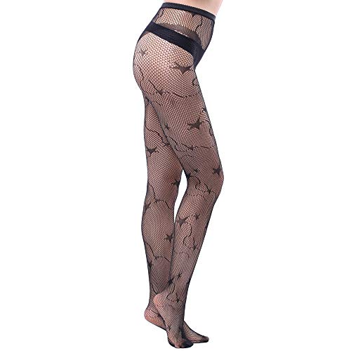 Image of KACOLOR Women Fishnet Stockings Patterned Tights Thigh High Black Lace Leggings High Waist Tights Pantyhose
