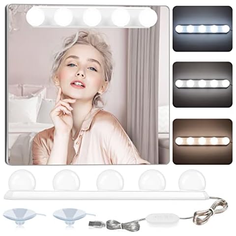 YGS-Tech LED Vanity Mirror Lights Kit 5 Bulbs 3 Colors Hollywood Style, IP65 Waterproof USB Vanity Lights for Makeup Vanity Table Studio Dressing Room Bathroom Cover