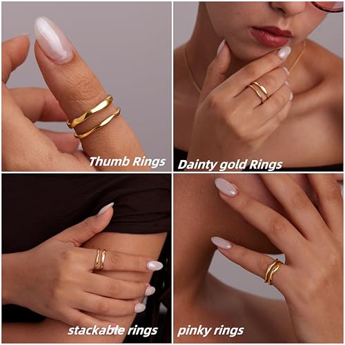 Gold Rings for Women Non Tarnish,14K Gold Plated Stackable Ring Set,Dainty Thumb Rings for Women Chunky Statement Stacking Gold Jewelry Size 4 5 6 7 8 9 103