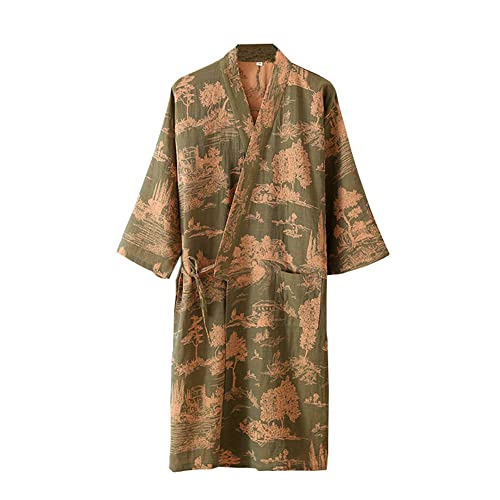 OWLONLINE Pigiama da Uomo in Stile Giapponese, Garza di Cotone, Kimono Giapponese, Taglia L A2