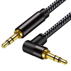 2PACK 3.5mm Aux Cord Braided 6.6FT: Hi-Fi Sound Double Layer Shielded Zinc Alloy Case 90 Degree Right 1/8 AUX Cord for Car Compatible with Stereos, Speaker, iPod iPad Smartphone, Headphones