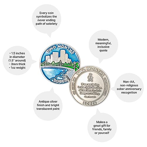 Image of The Achieve Mint 2 Months Sober Token | Two Month Sobriety Chip | Non-AA, Non-Religious Medallions for Men and Women Celebrating Sobriety