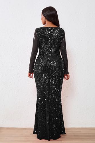 VERWIN Women's Sequins Bodycon Round Neck Long Sleeve Sparkly Mermaid Maxi Dress for Casual Party Cocktail4