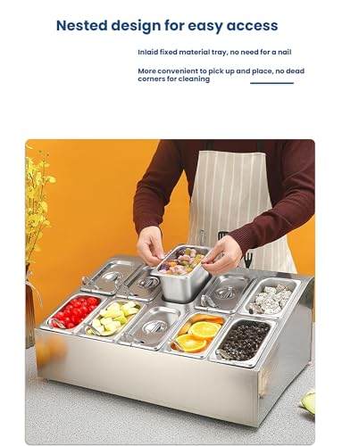 Contenitori per condimenti con padelle e coperchi, dispenser inclinato per un facile accesso a insalate, marmellate, frutta e ingredienti, organizzazione della cucina
