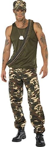 Smiffys Disfraz de camuflaje caqui de lujo para hombre, color verde caqui, Caqui Verde