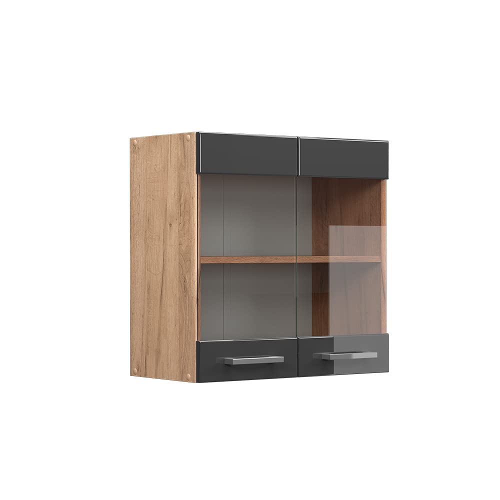 Vicco Glass kitchen cabinet Raul, Anthracite high gloss, 60 cm โ image 1