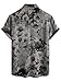 JOTOOK Mens Hawaiian Shirt Short Sleeve Button Down Tropical Shirts Casual Floral Summer Beach Shirt Medium Black Gray