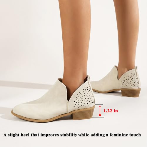 Jituue Ankle Boots For Women Casual Cut Out Slip On Low Heel Short Chunky Stacked Heel Perforated Side V Cut Western Booties Cutout Shoes thumb #2