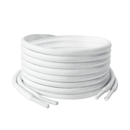 YOLCAR White Round Shoe Laces, Polyester with Reinforced Tips, Ideal for Various Footwear and Accessories, 120cm/47inch